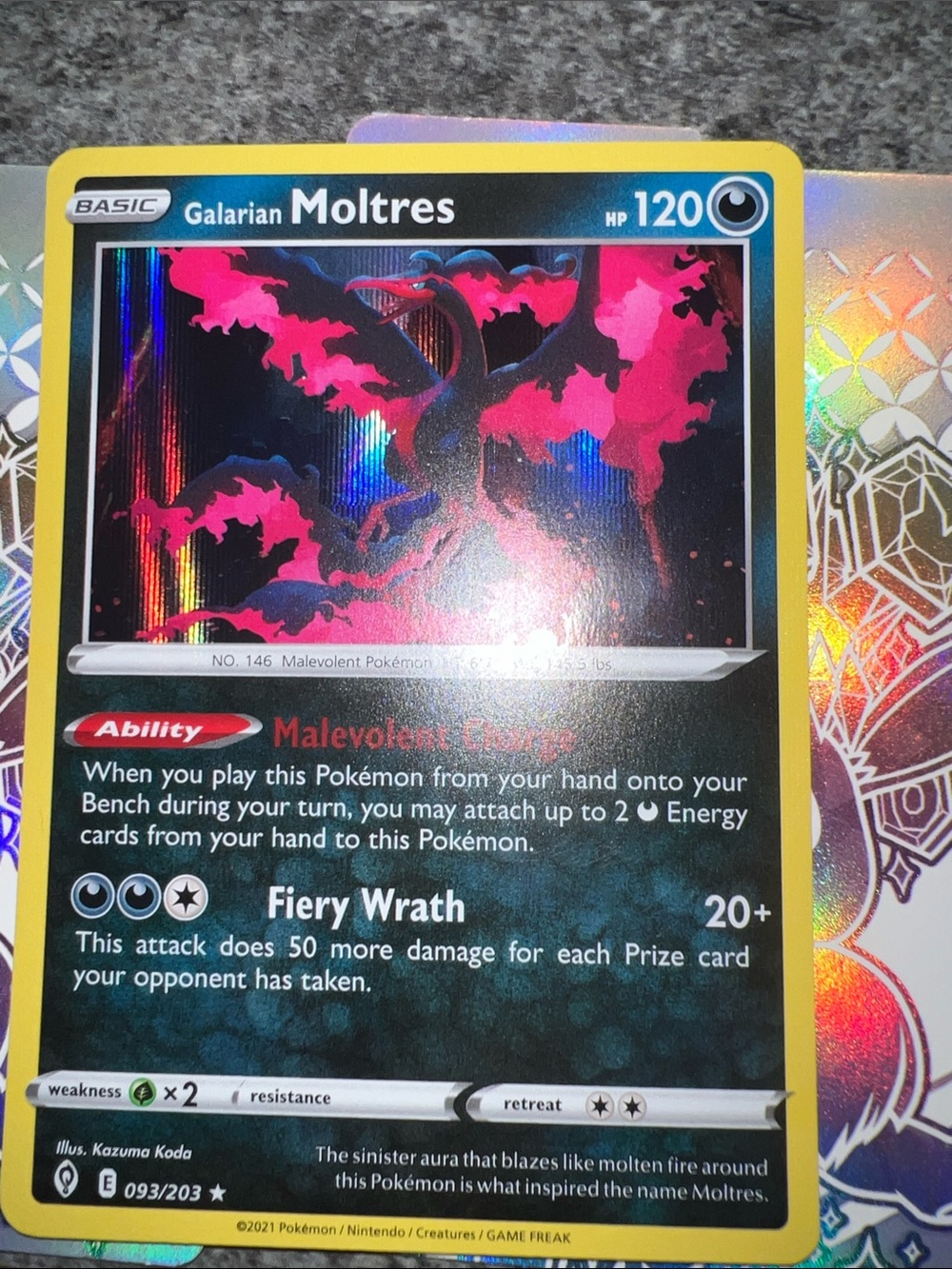 Pokemon Galarian Moltres Holo Card - Black & Pink